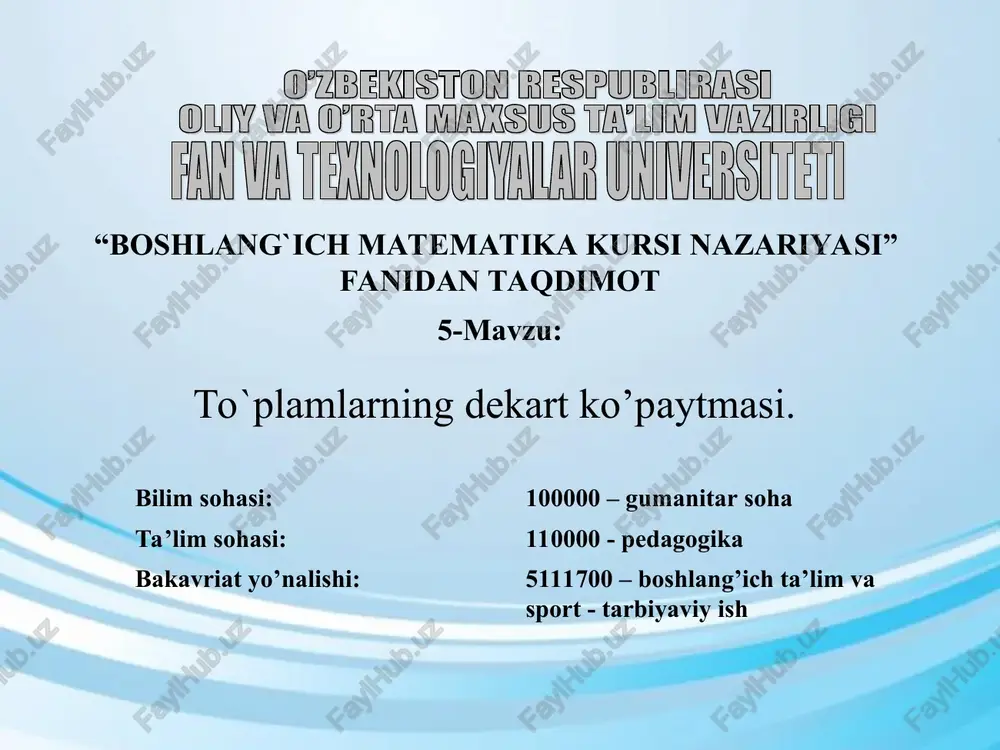 to`plamlarning dekart ko’paytmasi — PPT