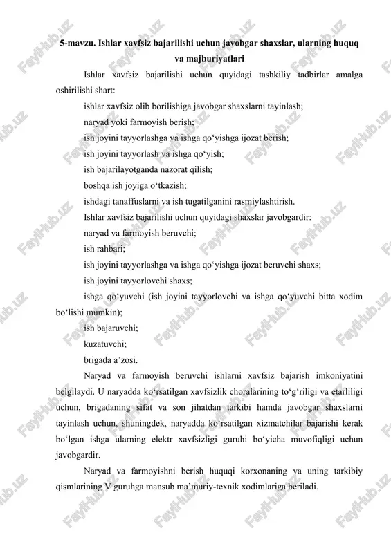 ishlar xavfsiz bajarilishi — DOCX