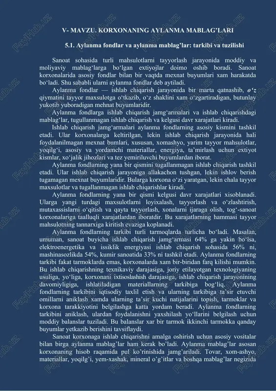 aylanma fondlar va aylanma mablag’lar — DOCX