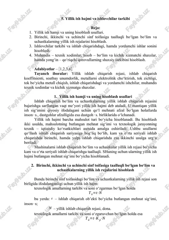 yillik ish hajmi va ishlovchilar tarkibi — DOCX