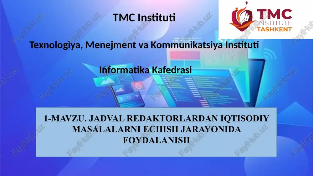 microsoft excel elektron jadval protsessoridir — PPTX