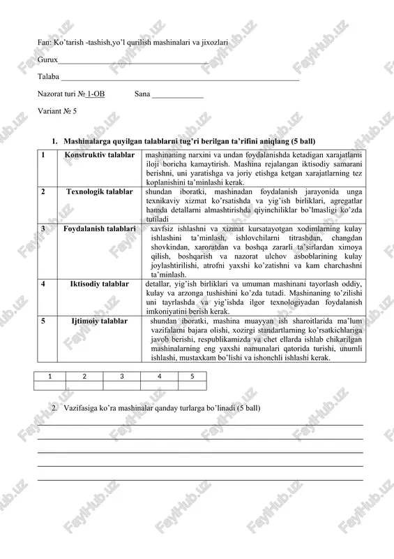 ko’tarish -tashish,yo’l qurilish mashinalari va jixozlari — DOCX