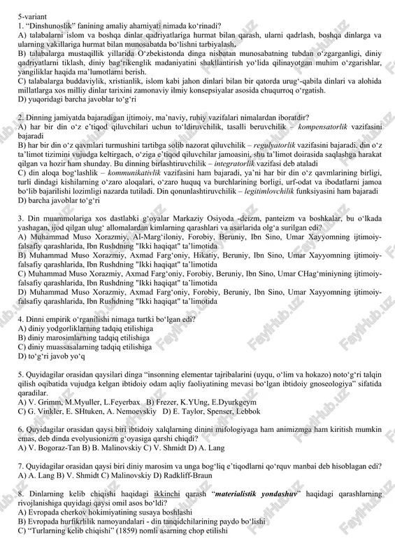 dinshunoslik fanining amaliy ahamiyati — DOC