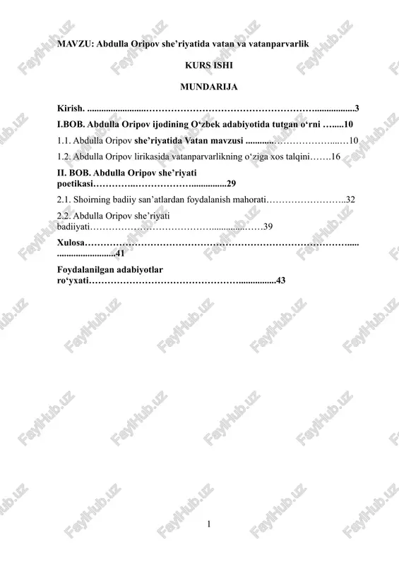 abdulla oripov she’riyatida vatan va vatanparvarlik — DOCX