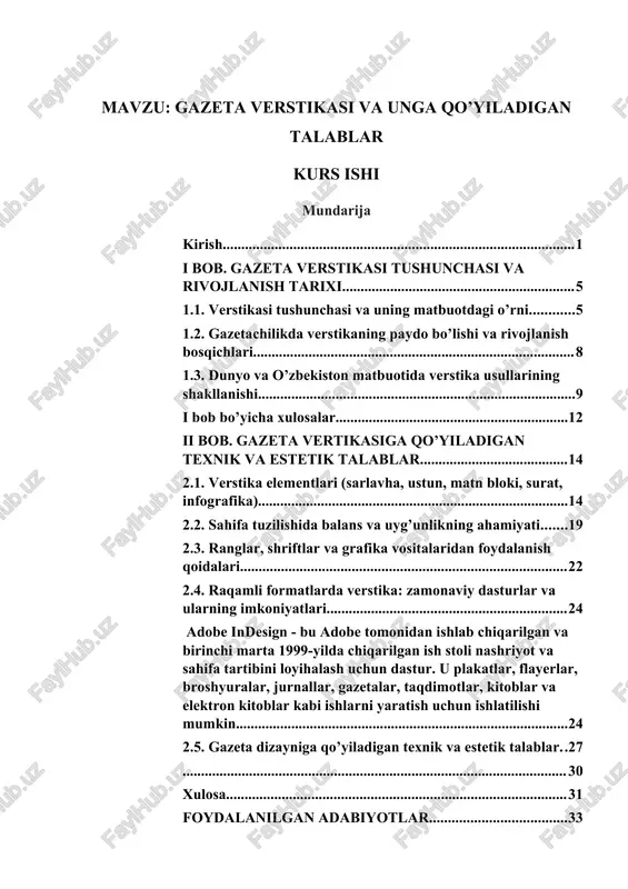 gazeta verstikasi va unga qo’yiladigan talablar — DOCX