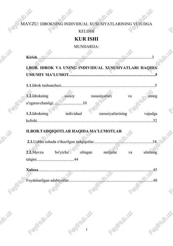 idroknining individual xususiyatlarining vujudga kelishi — DOCX