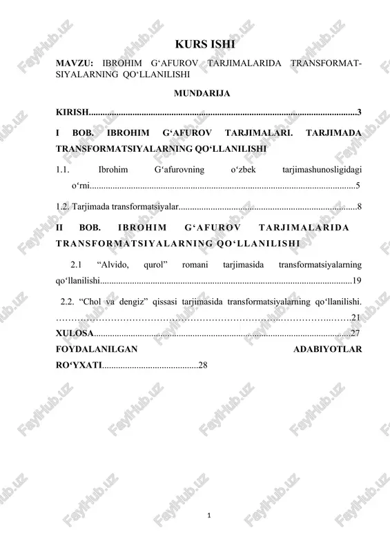 ibrohim g‘afurov tarjimalarida transformat-siyalarning qo‘llanilishi — DOCX