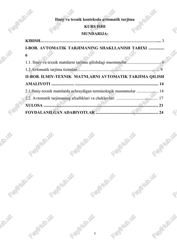 ilmiy va texnik konteksda avtomatik tarjima — DOCX
