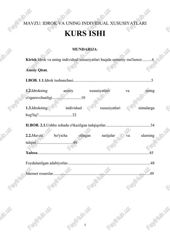 idrok va uning individual xususiyatlari — DOCX