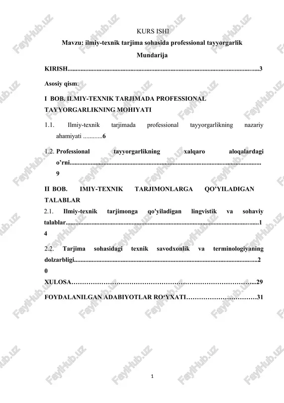 ilmiy-texnik tarjima sohasida professional tayyorgarlik — DOCX