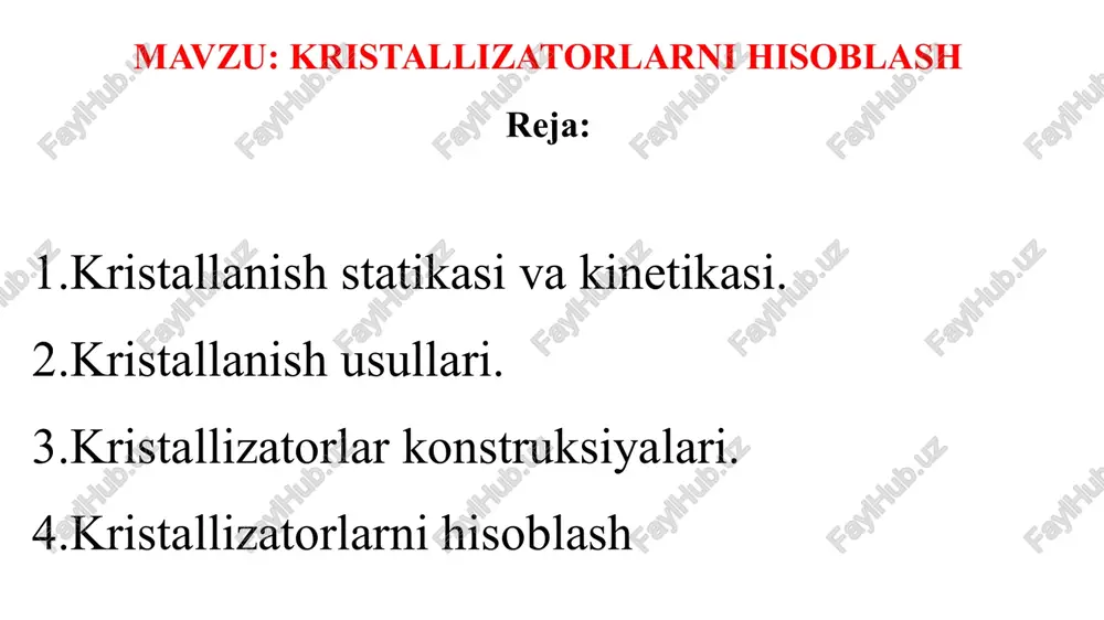 kristallizatorlarni hisoblash — PPTX