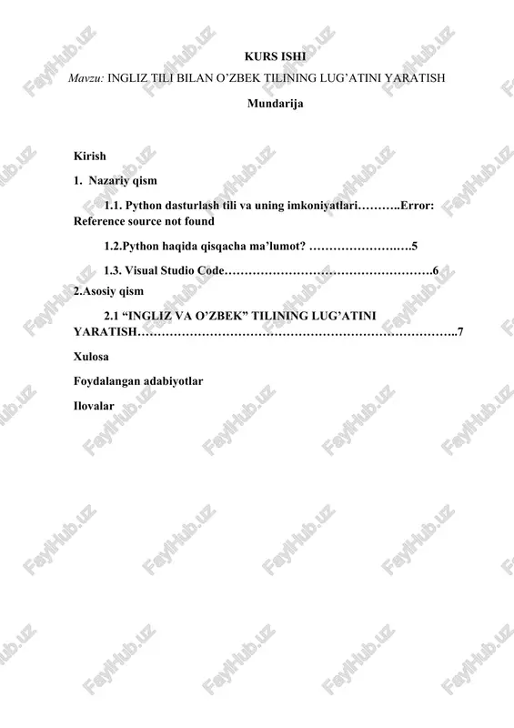 ingliz tili bilan o’zbek tilining lug’atini yaratish — DOCX