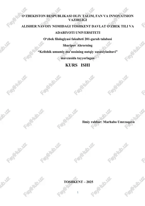 "kelishik umumiy ma’nosining nutqiy xususiylashuvi" — DOCX