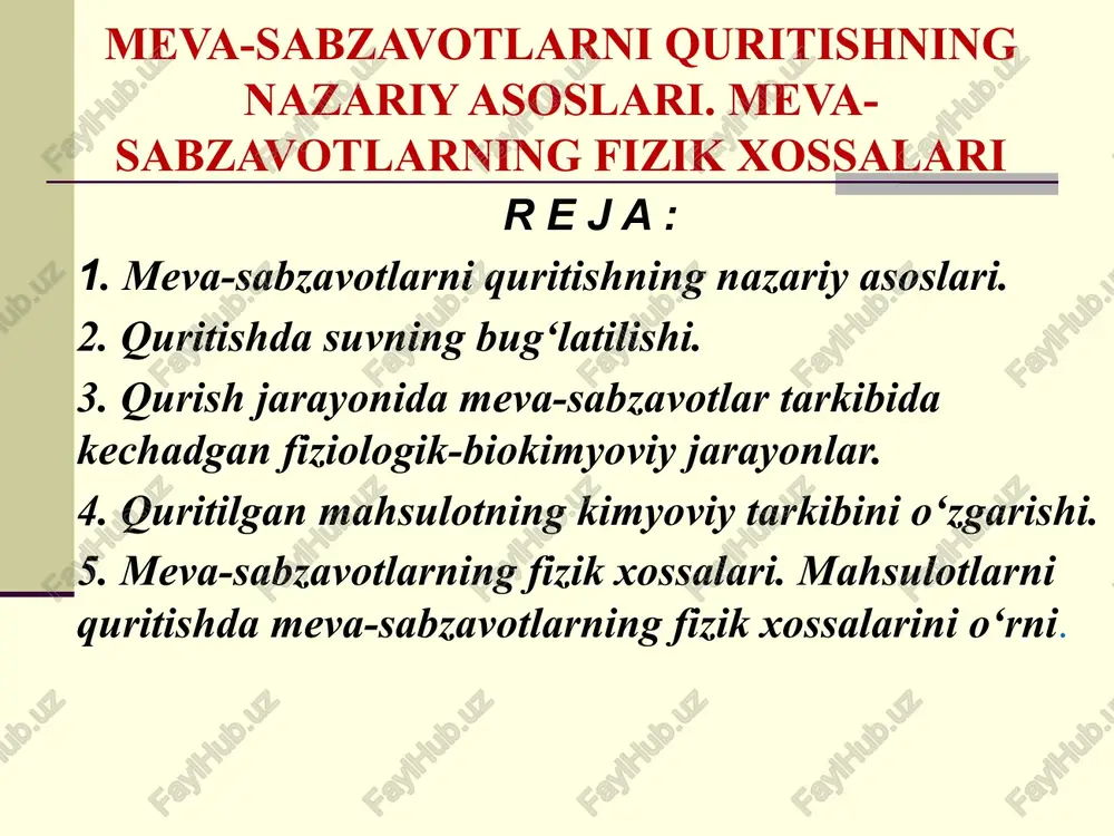 meva-sabzavotlarni quritishning nazariy asoslari — PPTX