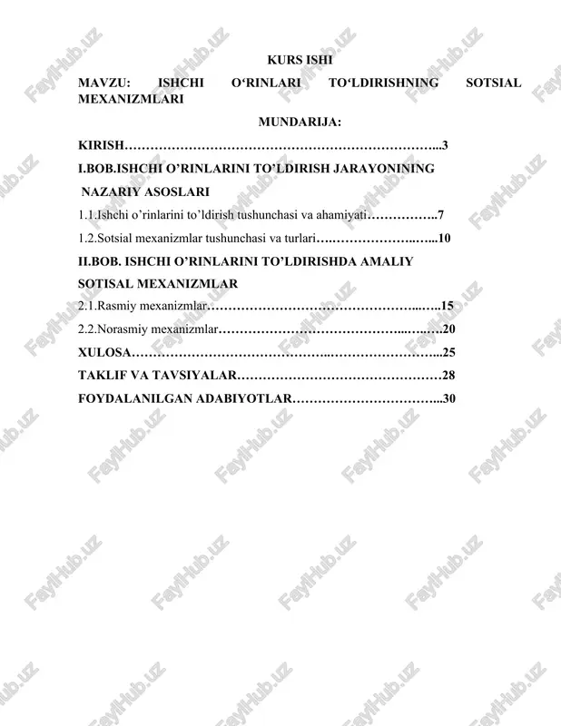 ishchi oʻrinlari toʻldirishning sotsial mexanizmlari — DOCX