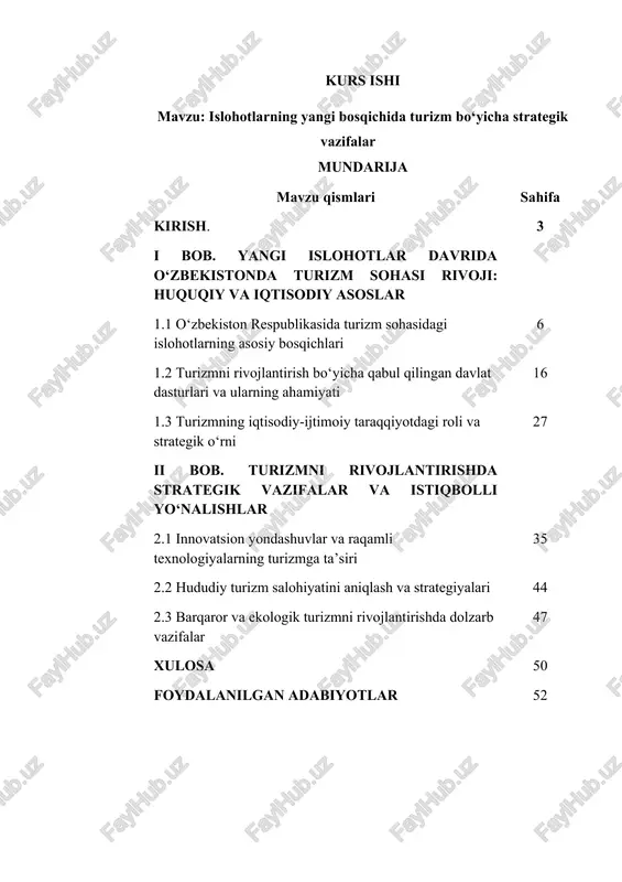 islohotlarning yangi bosqichida turizm bo‘yicha strategik vazifalar — DOCX