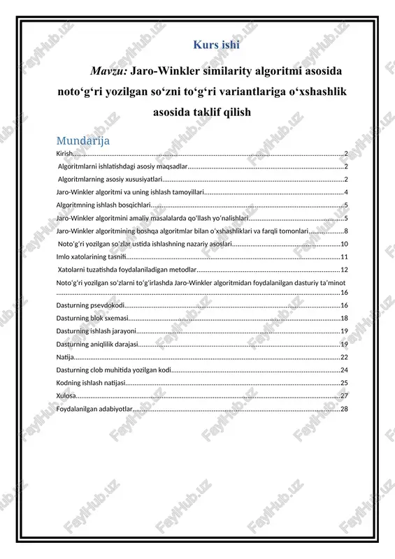 jaro-winkler similarity algoritmi — DOCX