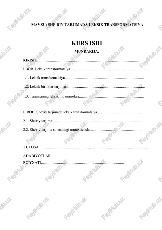 she'riy tarjimada leksik transformatsiya kurs ishi — DOCX