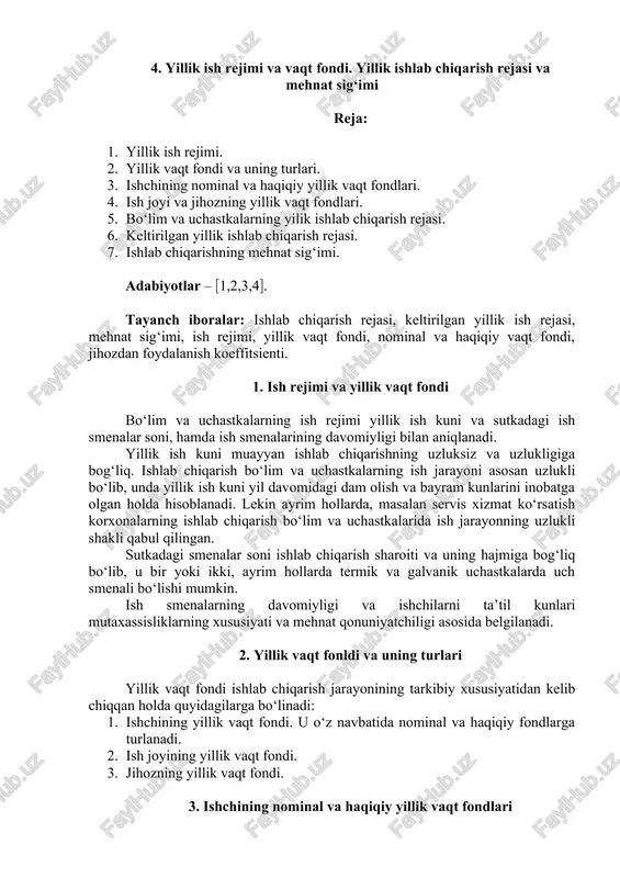 yillik ish rejimi va vaqt fondi — DOCX
