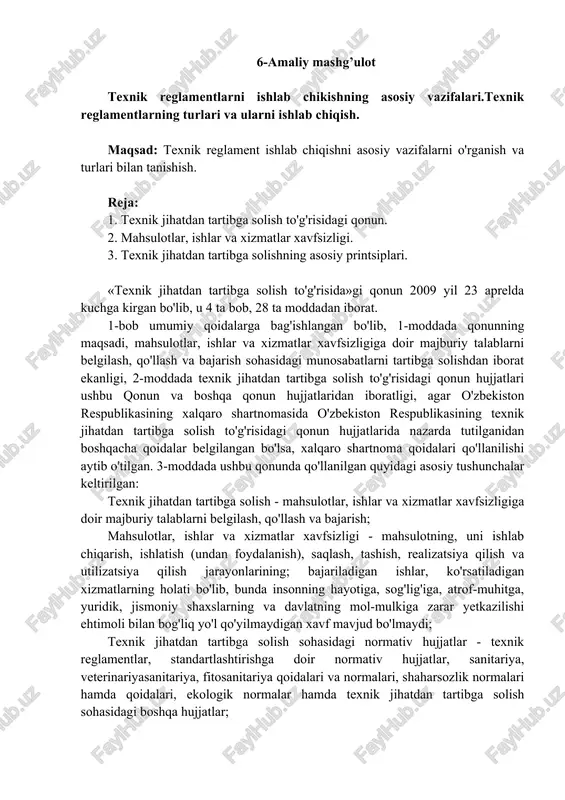 texnik reglamentlarni ishlab chikish — DOCX