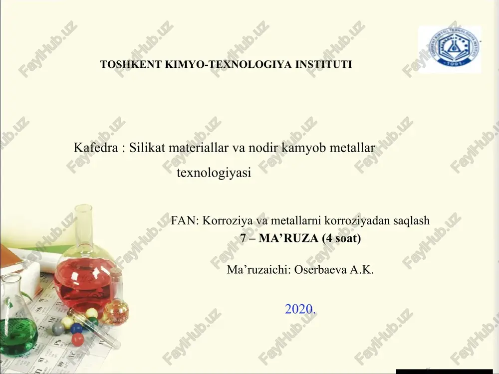 metallarning faolsizlanishi va uning korroziyadan himoyalanishi — PPT