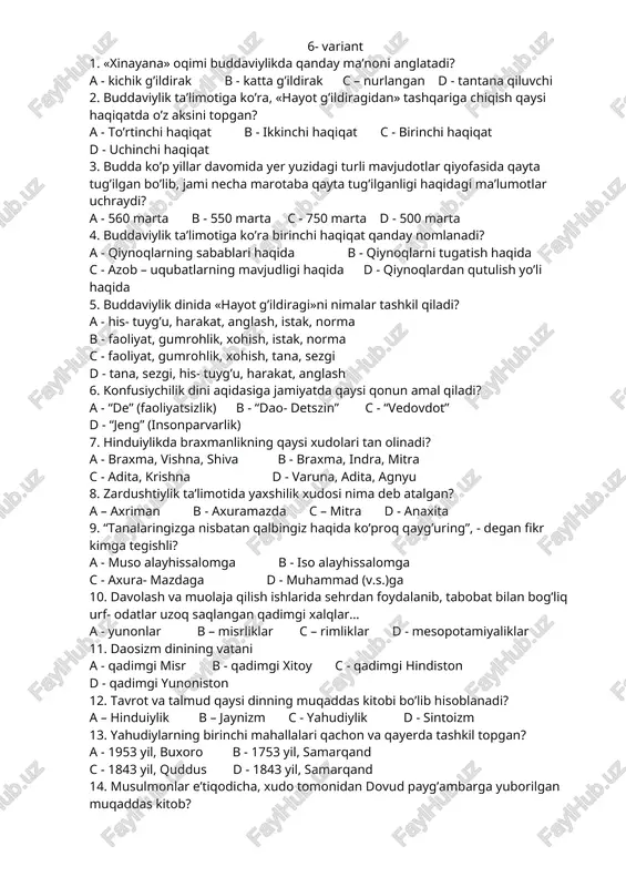 buddaviylik test savollari — DOCX