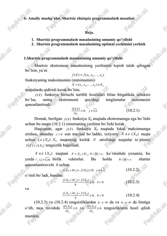 shartsiz chiziqsiz programmalash masalasi — DOCX