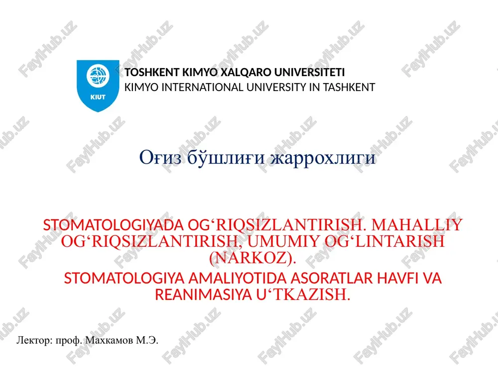 stomatologiyada og‘riqsizlantirish — PPTX