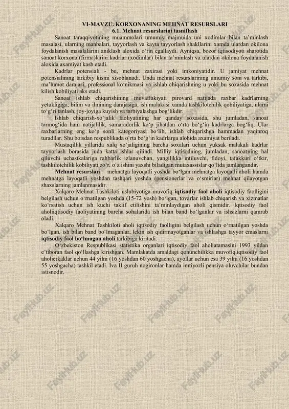 mehnat resurslari — DOCX