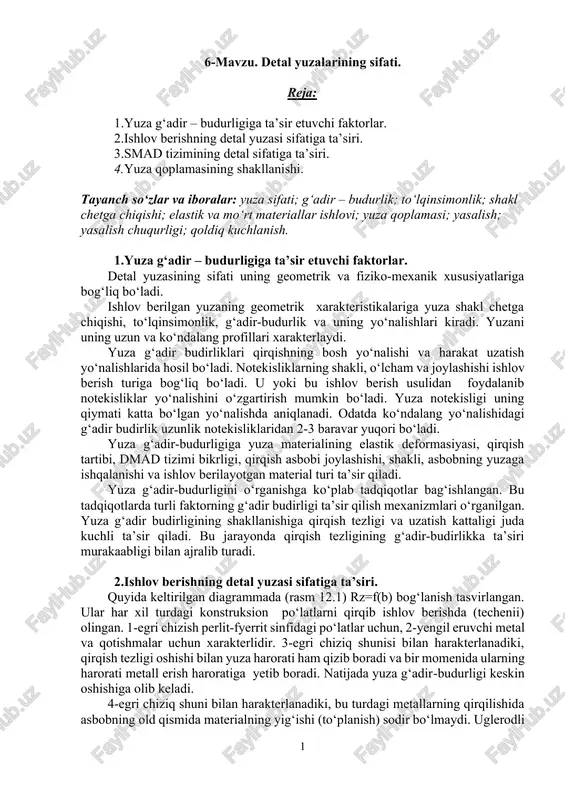 detal yuzalarining sifati — DOCX