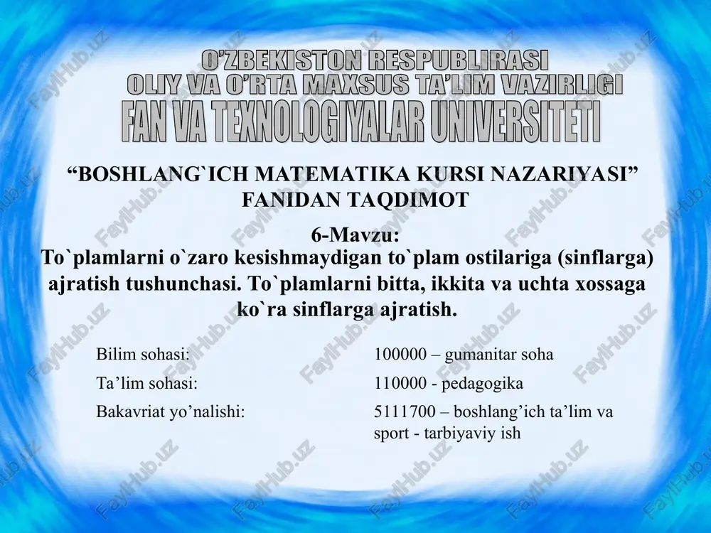 boshlang`ich matematika kursi nazariyasi — PPT