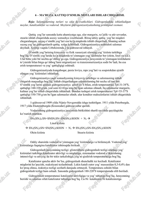 o'simlik yog'lari gidrogenizastiya — DOC