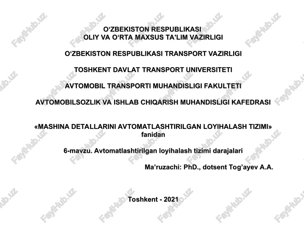 mashina detallarini avtomatlashtirilgan loyihalash tizimi — PPT