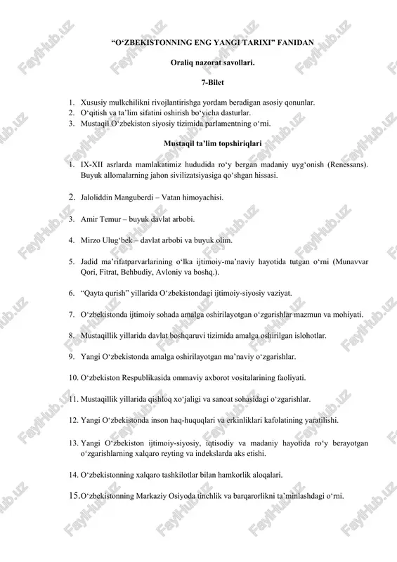 o‘zbekistonning eng yangi tarixi — DOCX