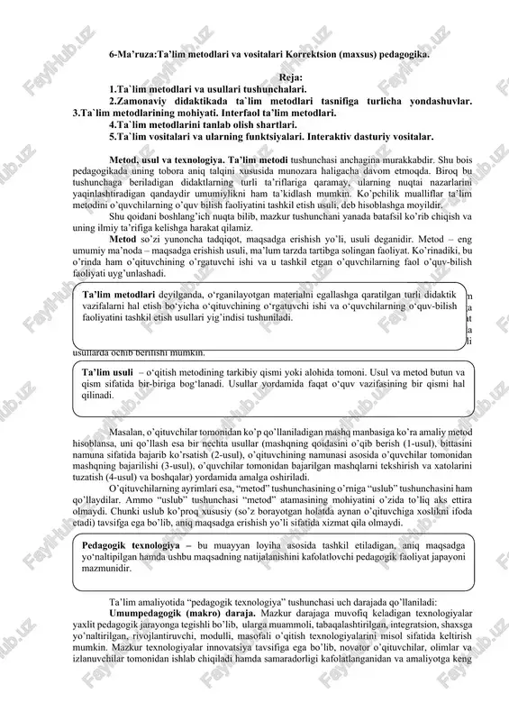 ta’lim metodlari va vositalari korrektsion — DOCX