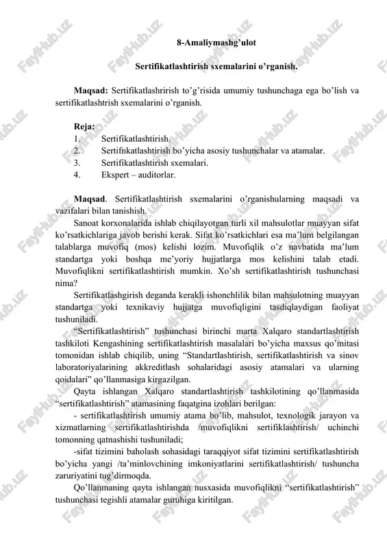 sertifikatlashtirish sxemalari — DOCX