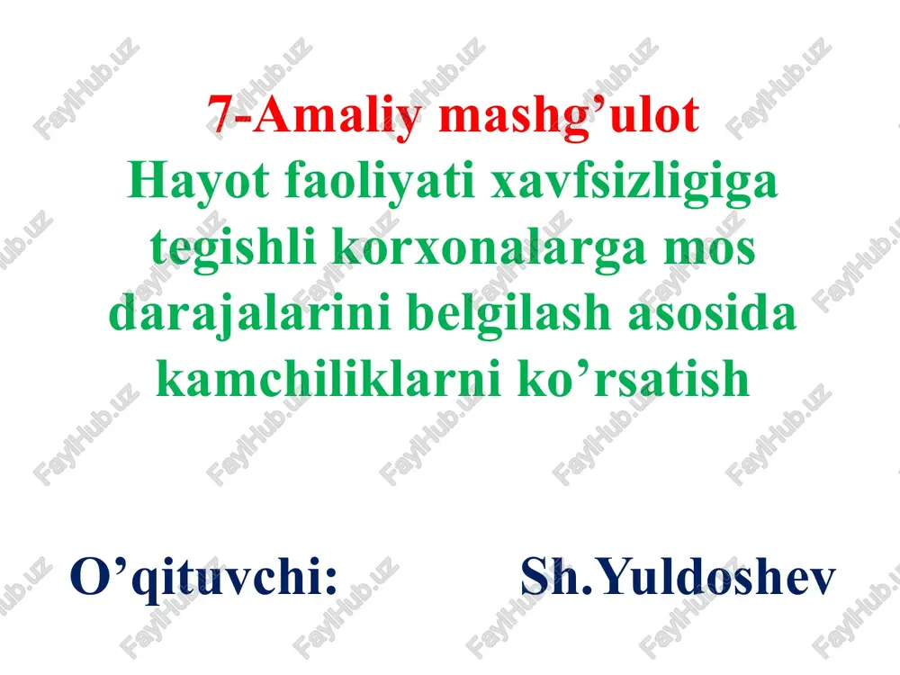 hayot faoliyati xavfsizligi — PPTX