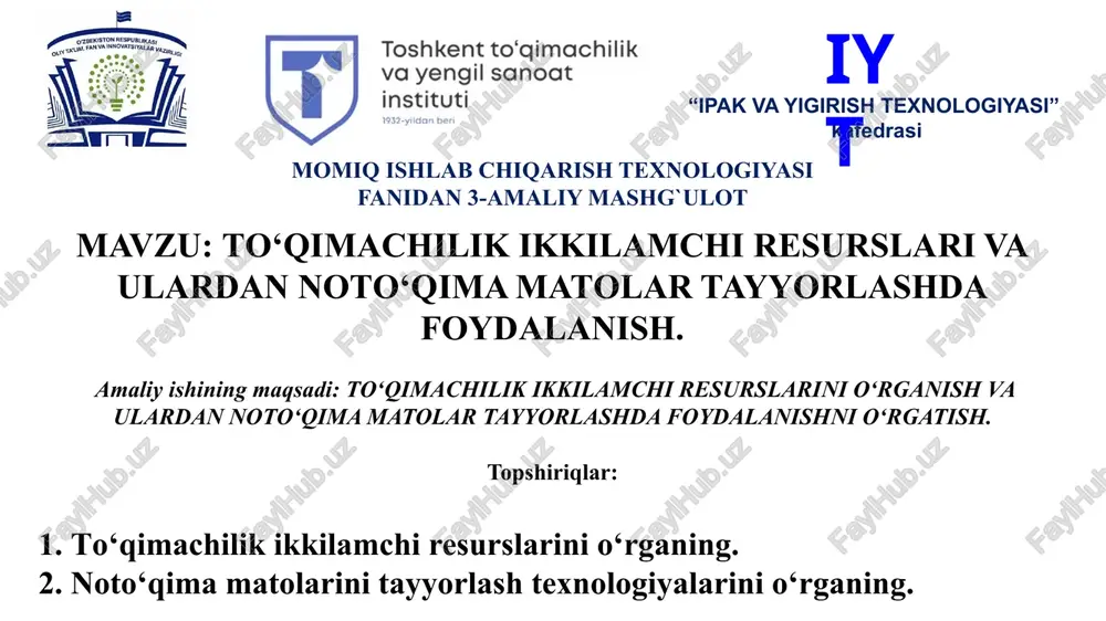 toshkent to‘qimachilik va yengil sanoat instituti — PPTX