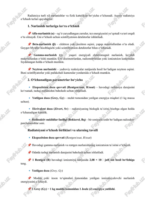 radiatsiya o'lchash turlari — DOCX