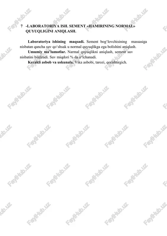 laboratoriya ish. sement «hamirining normal» quyuqligini aniqlash — DOCX