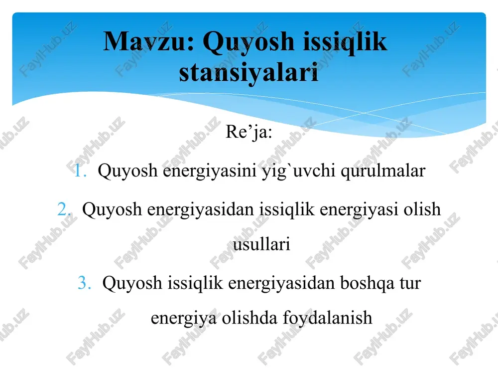 quyosh issiqlik stansiyalari — PPTX