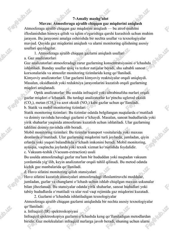 atmosferaga ajralib chiqqan gaz miqdorini aniqlash — DOCX