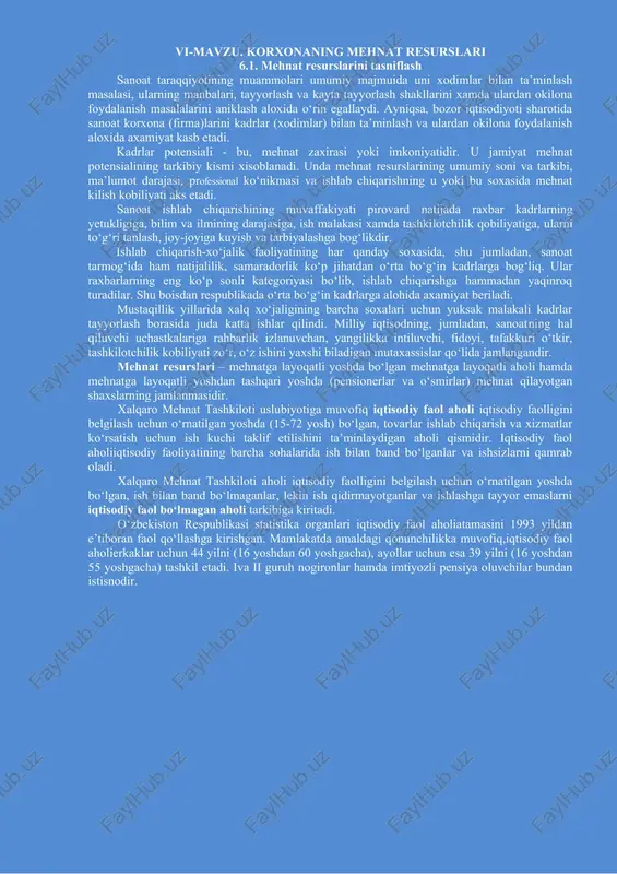 mehnat resurslari — DOCX