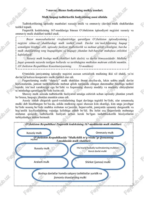 biznes faoliyatining mulkiy asoslari — DOC