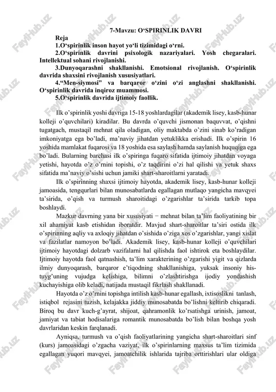 o‘spirinlik davri — DOCX