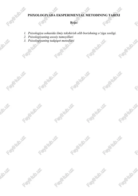 psixologiyada experimental metodining tarixi — DOCX