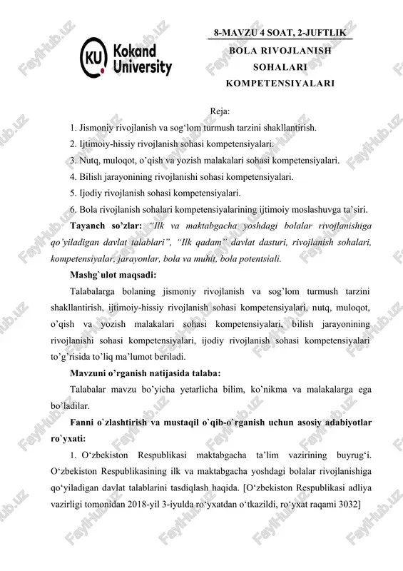 bola rivojlanish sohalari — DOC