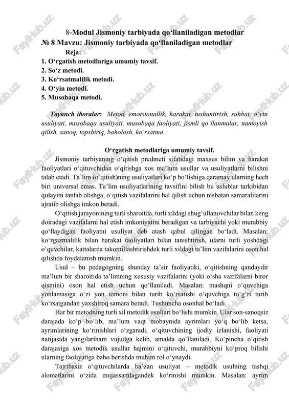 jismoniy tarbiyada qo‘llaniladigan metodlar — DOCX