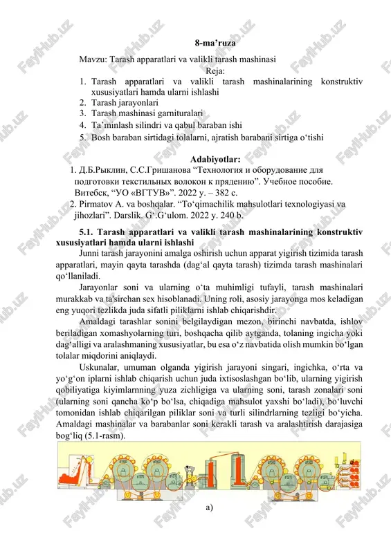 tarash apparatlari va valikli tarash mashinasi — DOCX