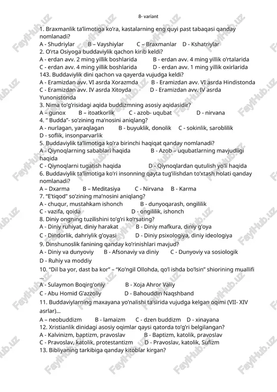 buddaviylik ta'limoti variantlar — DOCX